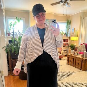 Anthropologie Allihop brown + cream striped open closure cardigan in L